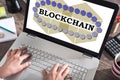 Blockchain technology concept on a laptop screen Royalty Free Stock Photo