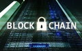 Blockchain technology Concept on server background. Data encryption. Royalty Free Stock Photo