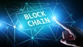 Blockchain technology concept on virtual screen. Cryptography and cryptocurrency. Royalty Free Stock Photo