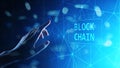 Blockchain technology concept on virtual screen. Cryptography and cryptocurrency. Royalty Free Stock Photo