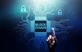 Blockchain technology concept on virtual screen. Cryptography and cryptocurrency. Royalty Free Stock Photo