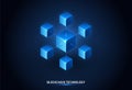 Blockchain technology cube background. Digital network chain, data connection concept. Abstract blue 3D geometric blocks linked by Royalty Free Stock Photo