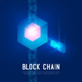 Blockchain technology 3D isometric virtual, Login system concept design illustration on dark blue background and Blockcha