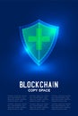 Blockchain technology 3D isometric virtual, Safety shield system concept design illustration