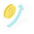 Blockchain Technology with Graph or Chart Showing Growth of Gold Coin Isometric Vector Illustration Royalty Free Stock Photo
