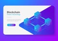 Blockchain Technology Isometric flat vector illustration concept. Hi tech Block chain data structure visualization