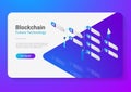 Blockchain Technology Isometric flat vector illustration concept. People using Block chain data