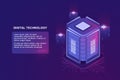 Blockchain technology isometric icon, server room and database, data warehouse and cloud computing concept ultraviolet Royalty Free Stock Photo