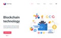 Blockchain technology isometric landing page design, cryptocurrency mining process