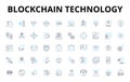 Blockchain technology linear icons set. Cryptography, Decentralization, Peer-to-peer, Immutable, Trustless, Consensus
