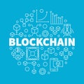 Blockchain technology linear vector illustration on blue backgro Royalty Free Stock Photo