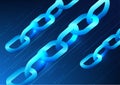 Blockchain technology A long chain connected together. with number code Shows data storage technology that are linked together