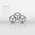 Blockchain technology vector icon in flat style. Cryptography cube block illustration. Blockchain algorithm concept