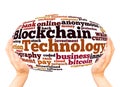 Blockchain technology word cloud hand sphere concept Royalty Free Stock Photo