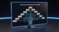 Blockchain transformation roadmap visualized on a futuristic monitor screen interface Royalty Free Stock Photo