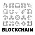 Blockchain vector icons. Set of 20 block chain concept symbols