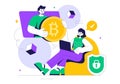 Blockchain Vector Illustration featuring a Tech Architect working at a Computer with Crypto Community Management, and Cube Blocks Royalty Free Stock Photo