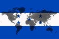 Blockchain world map on the background of the flag of Honduras and cracks. Honduras cryptocurrency concept