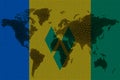 Blockchain world map on the background of the flag of Saint Vincent and the Grenadines and cracks. Saint Vincent and the