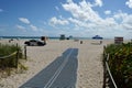 Blocked access to beach in South Beach, Florida during coronavirus pandemic beach closure.