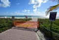 Blocked access to South Beach in Miami Beach, Florida during coronavirus pandemic beach closure.