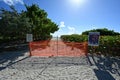 Blocked access to South Beach in Miami Beach, Florida during coronavirus pandemic beach closure.