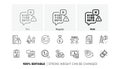 Blocked card, Currency exchange and Difficult stress line icons. For web app, printing. Line icons. Vector