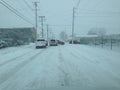 Blocked city road in major snow storm Royalty Free Stock Photo