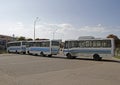 Blocked by a few buses road in Samarkand Royalty Free Stock Photo