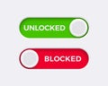 Blocked and Unlocked toggle switch buttons with fingerprint icon. Material design switch buttons set.