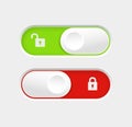 blocked and unlocked toggle switch buttons. Material design switch buttons set. Vector