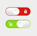 blocked and unlocked toggle switch buttons. Material design switch buttons set. Vector