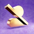 Blocked User icon. Gold glossy Blocked User symbol isolated on violet velvet background.