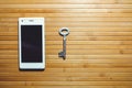 Blocking and banning of telegram, encryption keys are located next to the phone Royalty Free Stock Photo