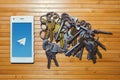 Blocking and banning of telegram, encryption keys are located next to the phone Royalty Free Stock Photo