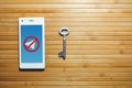 Blocking and banning of telegram, encryption keys are located next to the phone Royalty Free Stock Photo