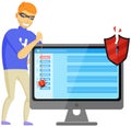 Hacker breaks into computer. Cyber attacker trying to hack PC. Breaking system, cracking software Royalty Free Stock Photo