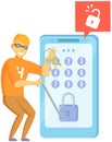 Blocking hacker attack. Hacker breaks into smartphone. Cyber attacker trying to hack computer Royalty Free Stock Photo