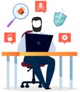 Cyber attacker trying to hack protection system. Man is hacking PC, stealing personal data Royalty Free Stock Photo
