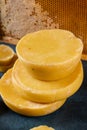 Blocks of beeswax for candle making. Raw beeswax. Handmade candle production Royalty Free Stock Photo