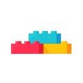 Blocks constructor toys vector illustration, flat cartoon plastic building blocks construction or bricks toy isolated