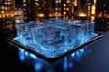 Realistic blocks on the smart phone. Big data blockchain technology concept. By generative Ai Royalty Free Stock Photo