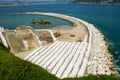Blocks and dredger working for the construction of the marina of Laredo, Cantabria, Spain. 2008 Royalty Free Stock Photo