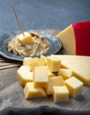 Blocks of Dutch red ball Edam cheese and mustard Royalty Free Stock Photo