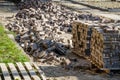 Blocks with paving slabs. Pavement repair and laying. Pile of paving stones for pavement repair Royalty Free Stock Photo