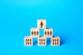 Blocks with people are built in a triangle. Conformism system leader - subordinate. Society model, company organization. Personnel Royalty Free Stock Photo