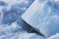 Blocks of river ice in spring. Fast melting. Ice texture on a spring day under the sun. Amur river. Royalty Free Stock Photo