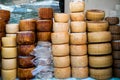 Traditional Italian cheese exposed for sale Royalty Free Stock Photo