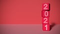 Blocks with sign 2021 on a red background. 3D Royalty Free Stock Photo