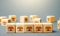 Blocks symbolizing shopping stores. Building a successful business empire. Franchise concept